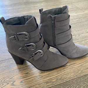 Never worn buckle bootie grey suede
